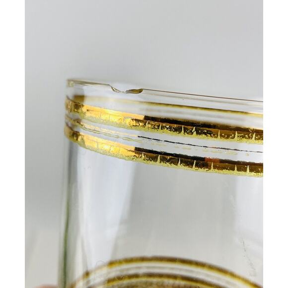 Set of 7 MCM Vintage Culver High ball Cocktail Glasses Tumblers Gold Band Bottom - Picture 10 of 10